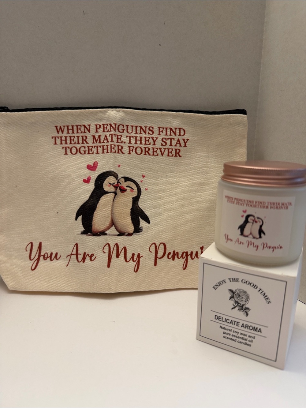 You Are My Penguin Canvas Pouch & Candle Set - Picture 1 of 3